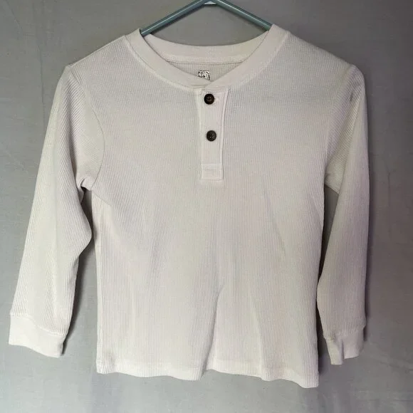 365 KIDS Garanimals - White Polo Waffle Shirt - Long Sleeve 2 Button - Size 7 - Picture 1 of 3